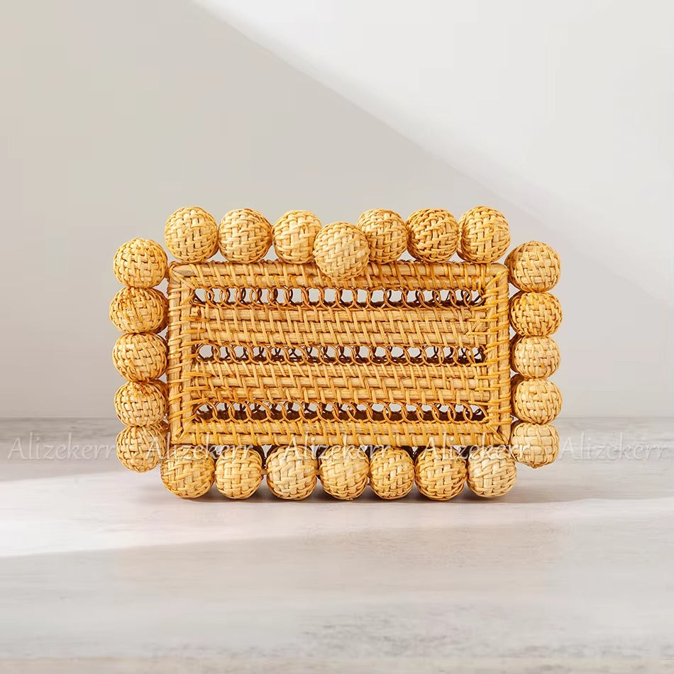 Handwoven Beaded Rattan Bag