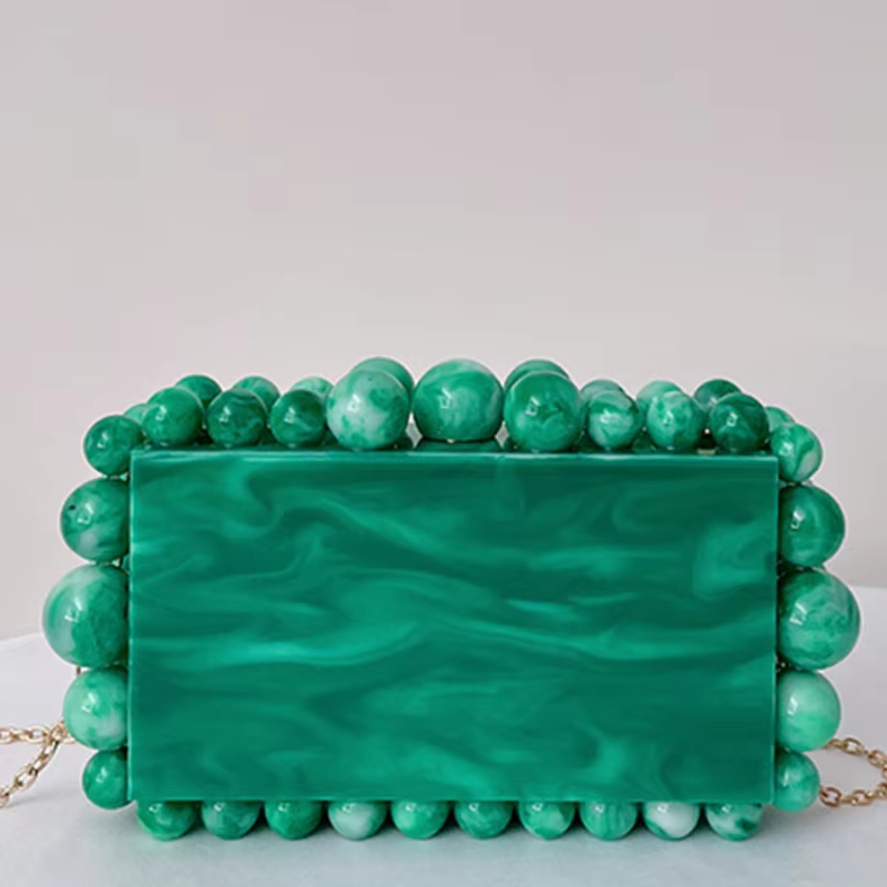 Luxury Silver Beaded Acrylic Box Clutch