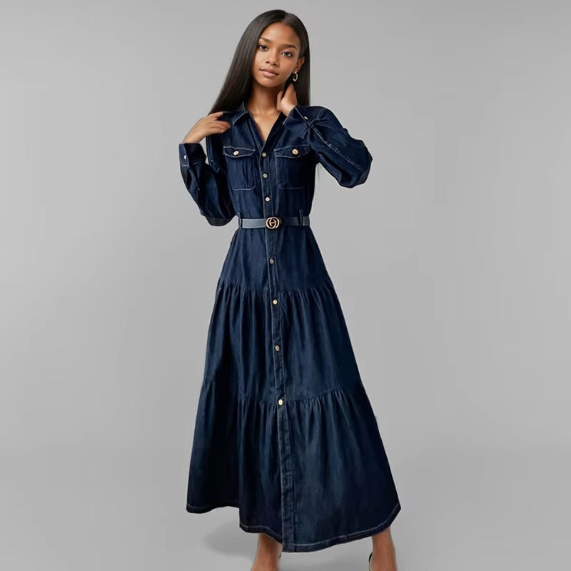 2025 Spring Elegant Waist-Hugging Denim Dress