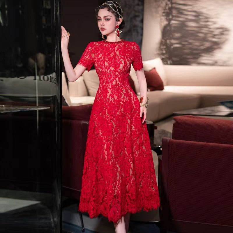 Elegant 2025 Spring Lace Swing Dress