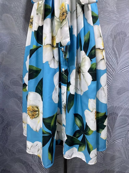 Vintage Floral Single-Breasted Dress