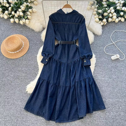 2025 Spring Elegant Waist-Hugging Denim Dress