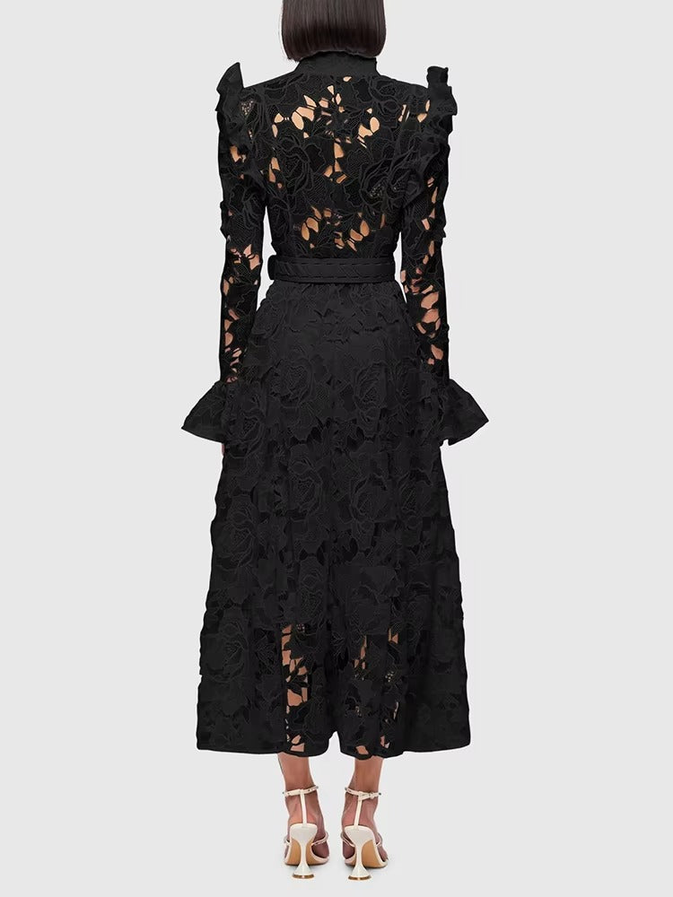 Elegant Hollow Out Lace A-Line Dress