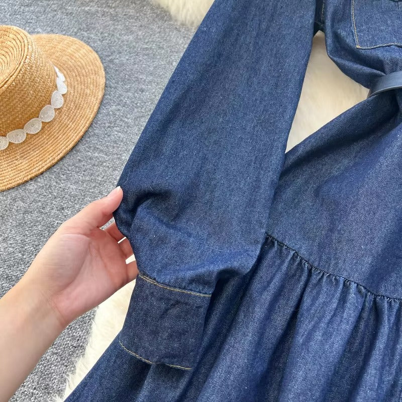 2025 Spring Elegant Waist-Hugging Denim Dress