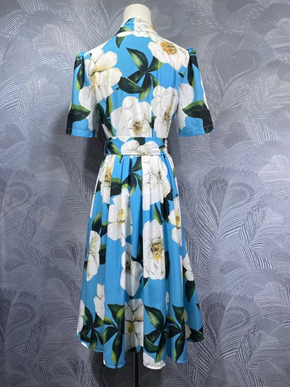 Vintage Floral Single-Breasted Dress