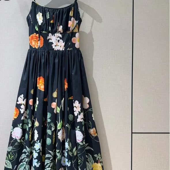 Pure Cotton Backless Floral Maxi Dress