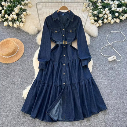 2025 Spring Elegant Waist-Hugging Denim Dress